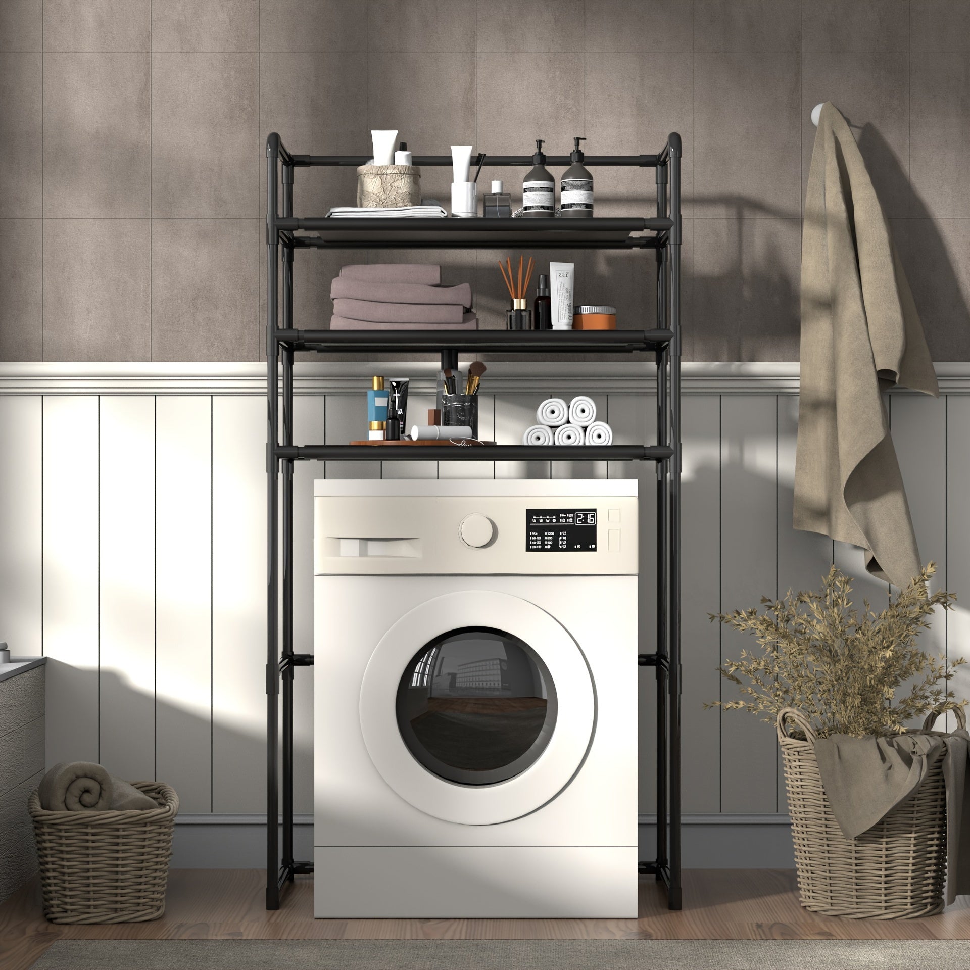 Метална етажерка за съхранение над пералня